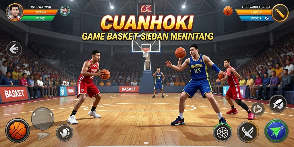 Screenshot utama antarmuka CUANHOKI dengan aksi permainan Basket.