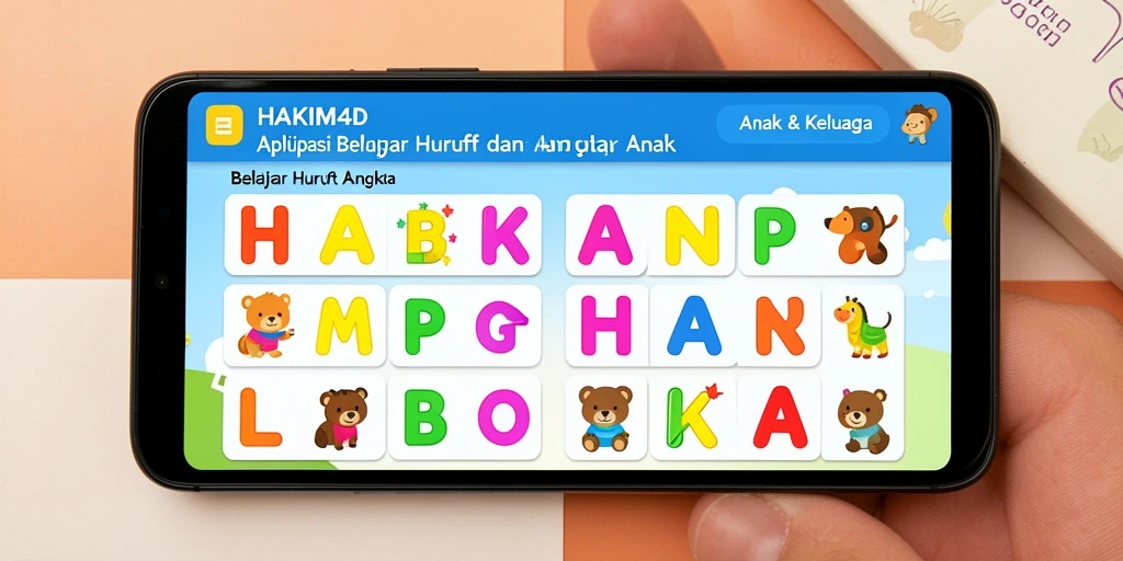 Tampilan antarmuka HAKIM4D yang interaktif untuk belajar huruf dan angka.