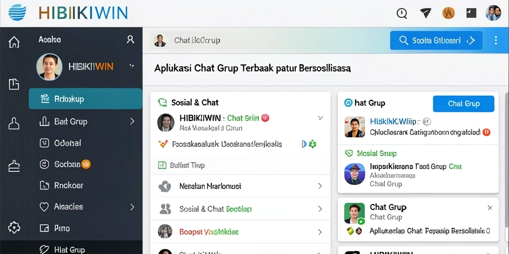 Tampilan antarmuka HIBIKIWIN dengan fitur chat grup yang menarik.