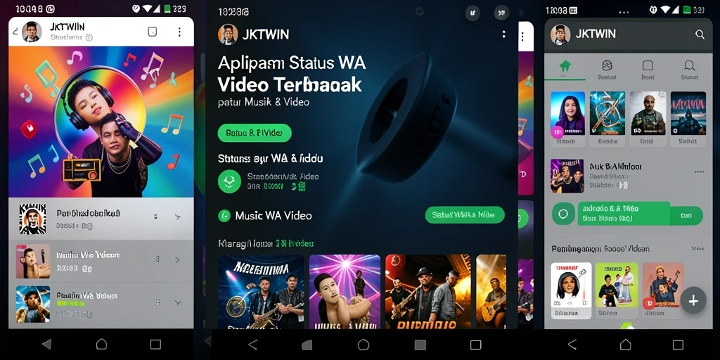 Antarmuka aplikasi JKTWIN menampilkan beragam status video menarik.