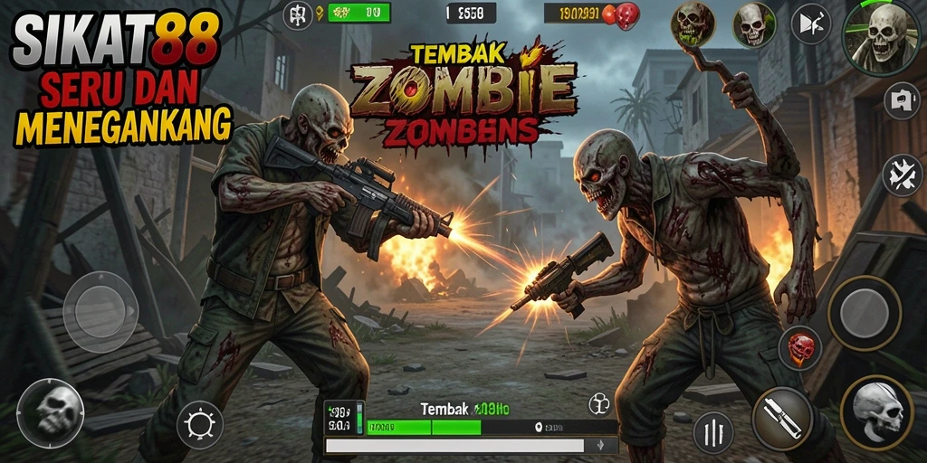 Antarmuka game SIKAT88 saat pertempuran melawan zombie.