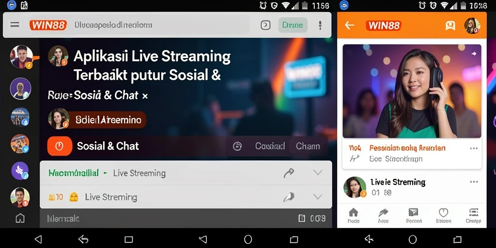 Antarmuka aplikasi WIN88 menampilkan fungsi Live Streaming yang interaktif dan menyenangkan.
